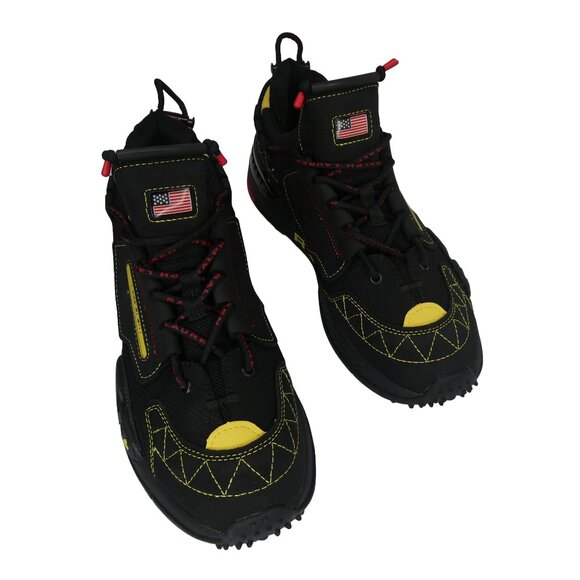 AUTHENTIC Ralph Lauren PS200 Black and Red Leather UNISEX Sneakers